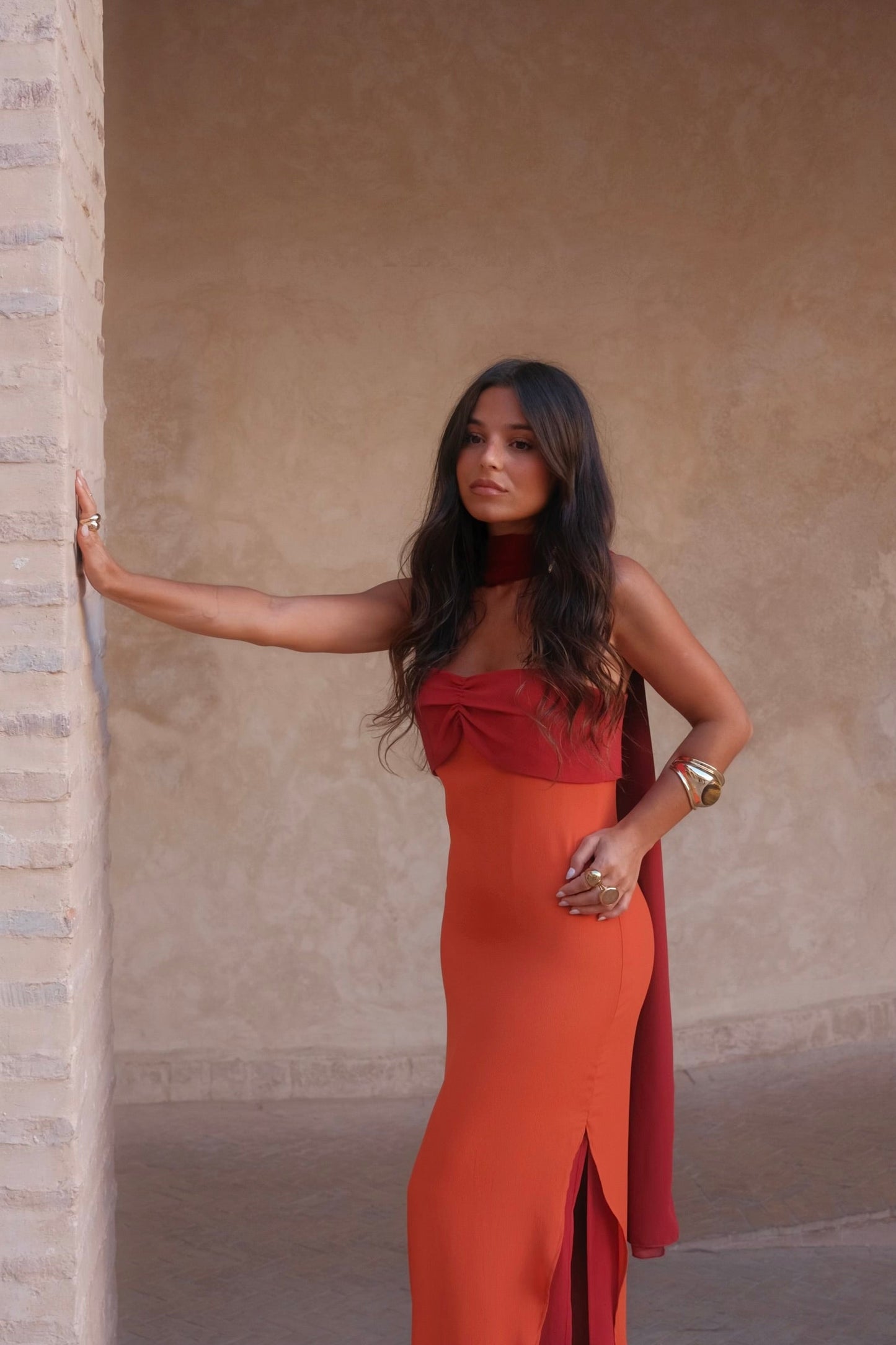 Abito Zahara in arancione e rosso