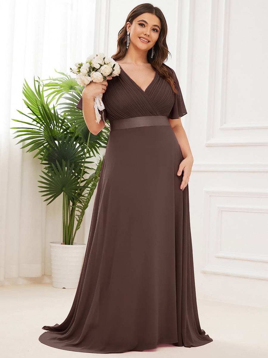 MONICA | Vestito taglie forti, taglio impero lungo e maniche corte con volant