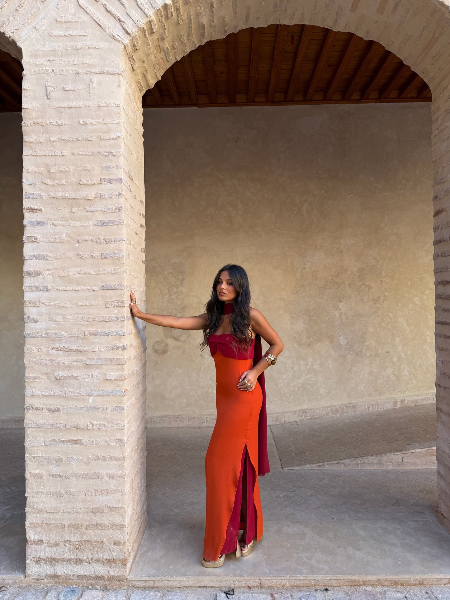 Abito Zahara in arancione e rosso