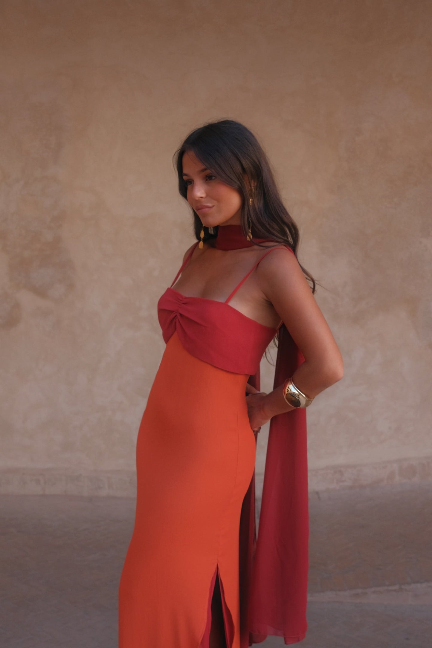 Abito Zahara in arancione e rosso