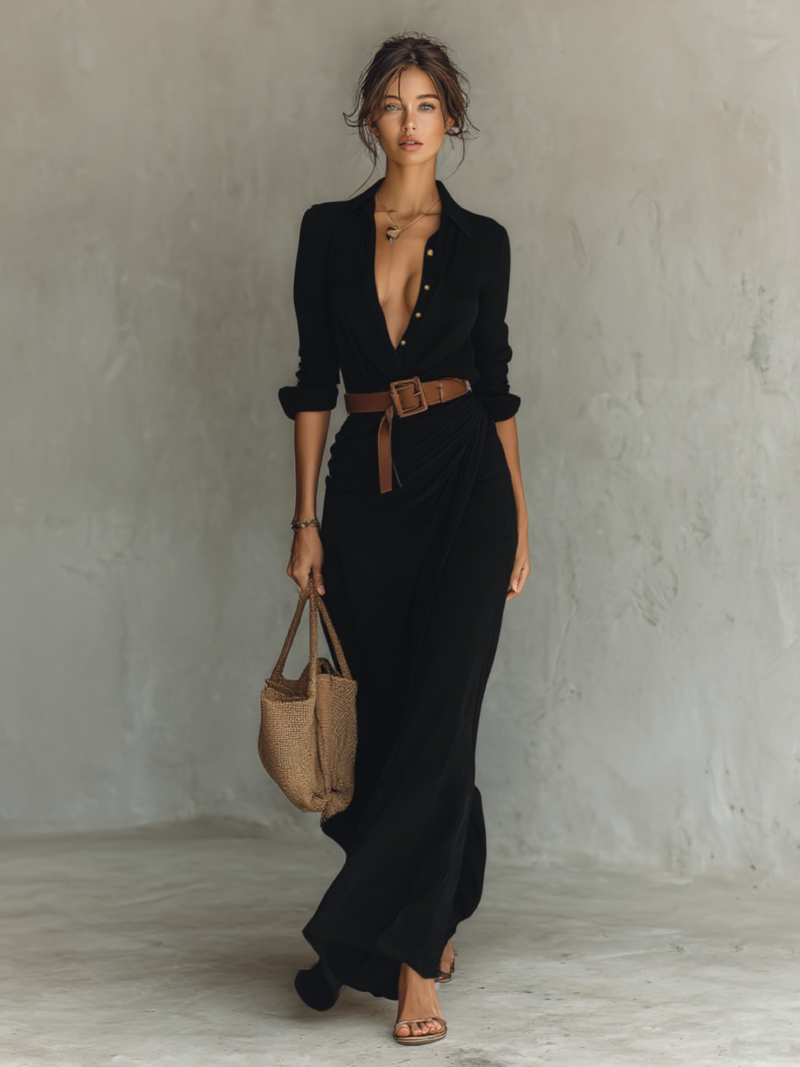 Vestito lungo dolcevita a maniche lunghe da donna