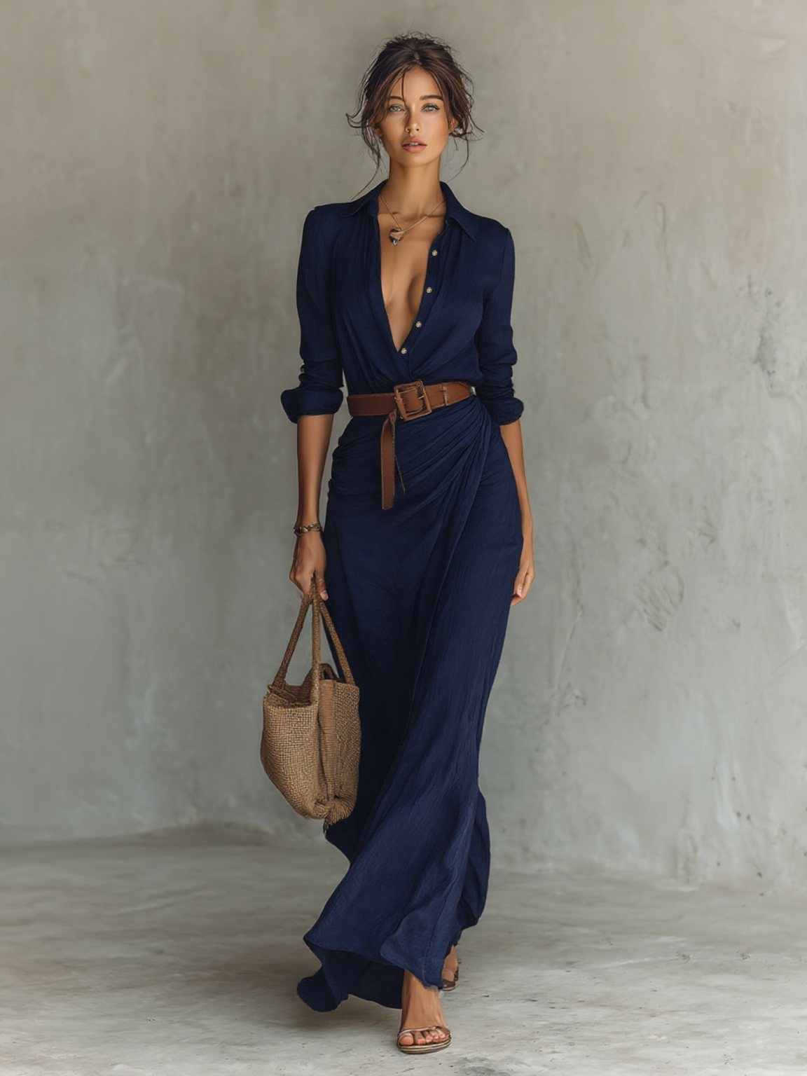 Vestito lungo dolcevita a maniche lunghe da donna