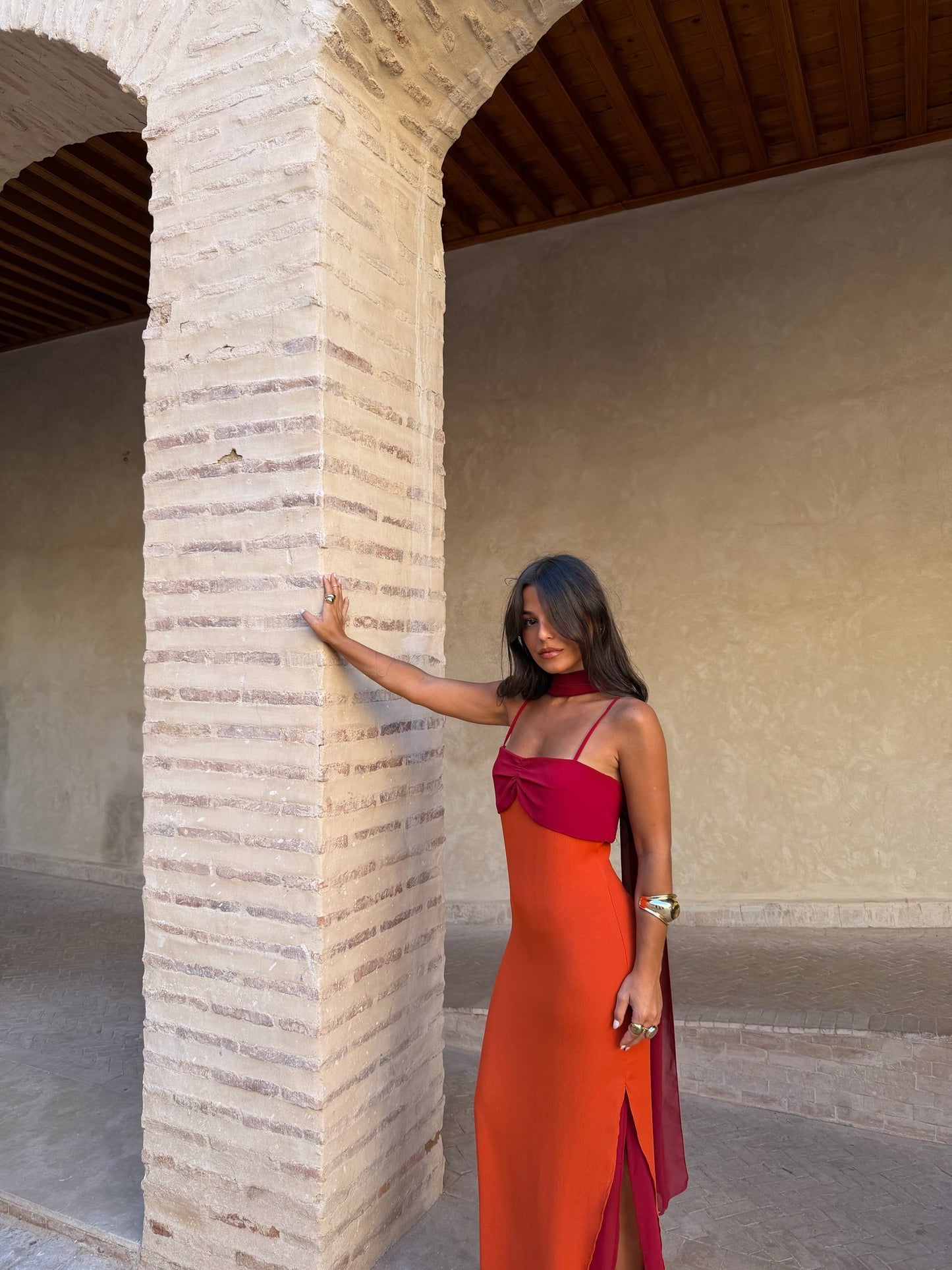 Abito Zahara in arancione e rosso