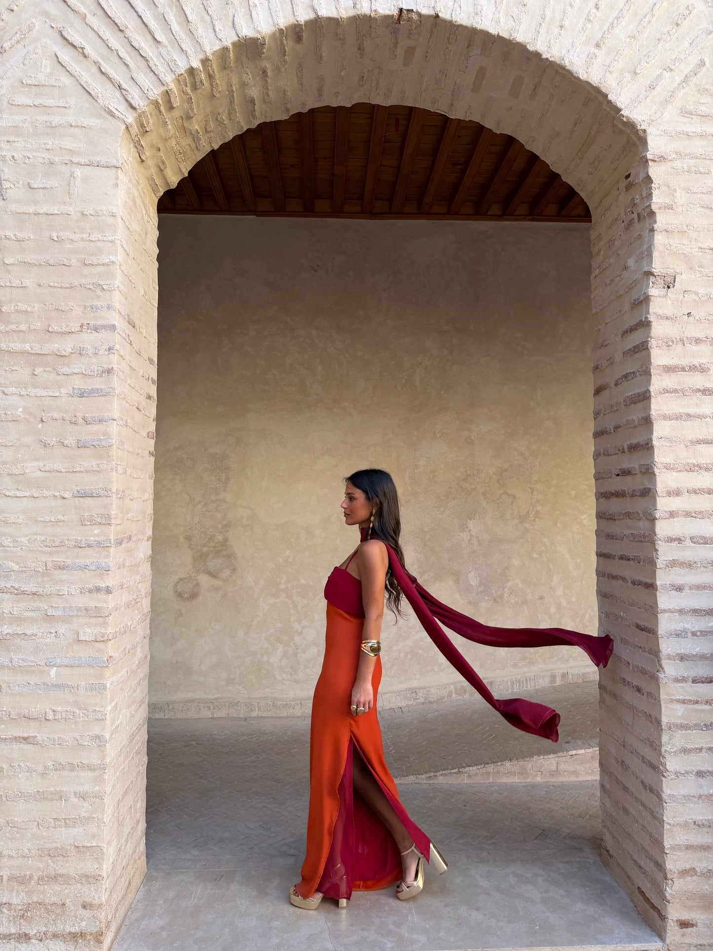 Abito Zahara in arancione e rosso