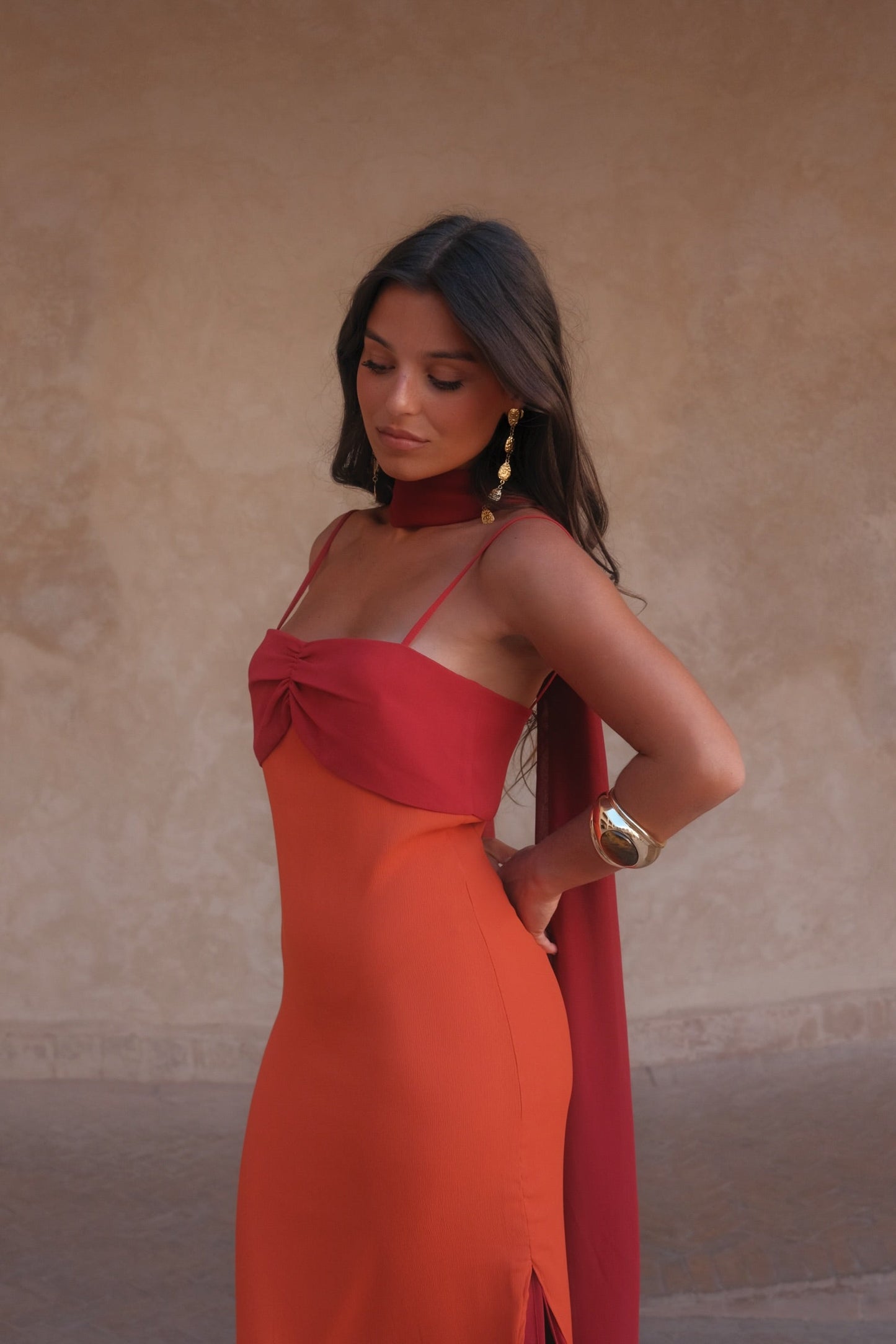 Abito Zahara in arancione e rosso