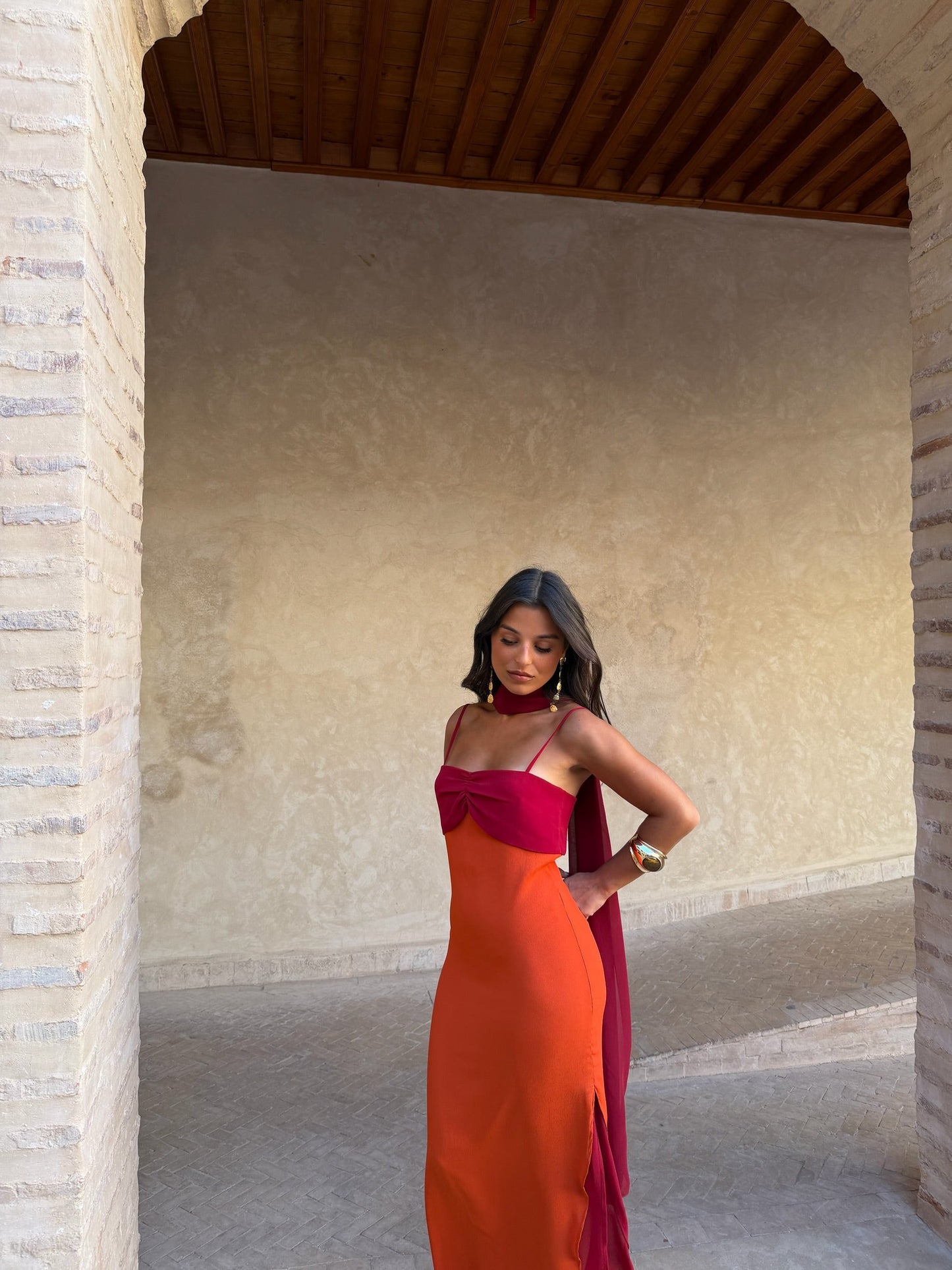 Abito Zahara in arancione e rosso