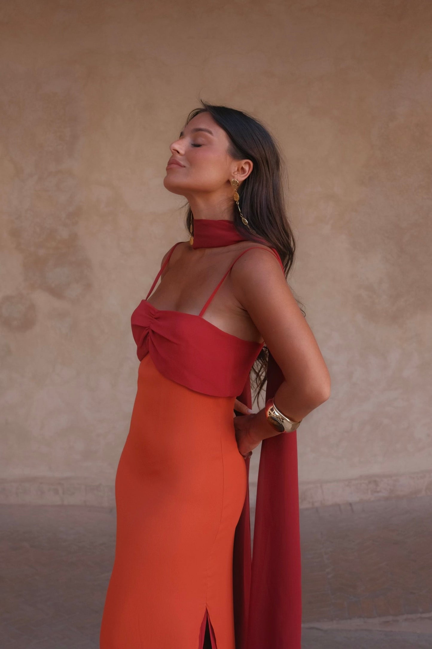 Abito Zahara in arancione e rosso