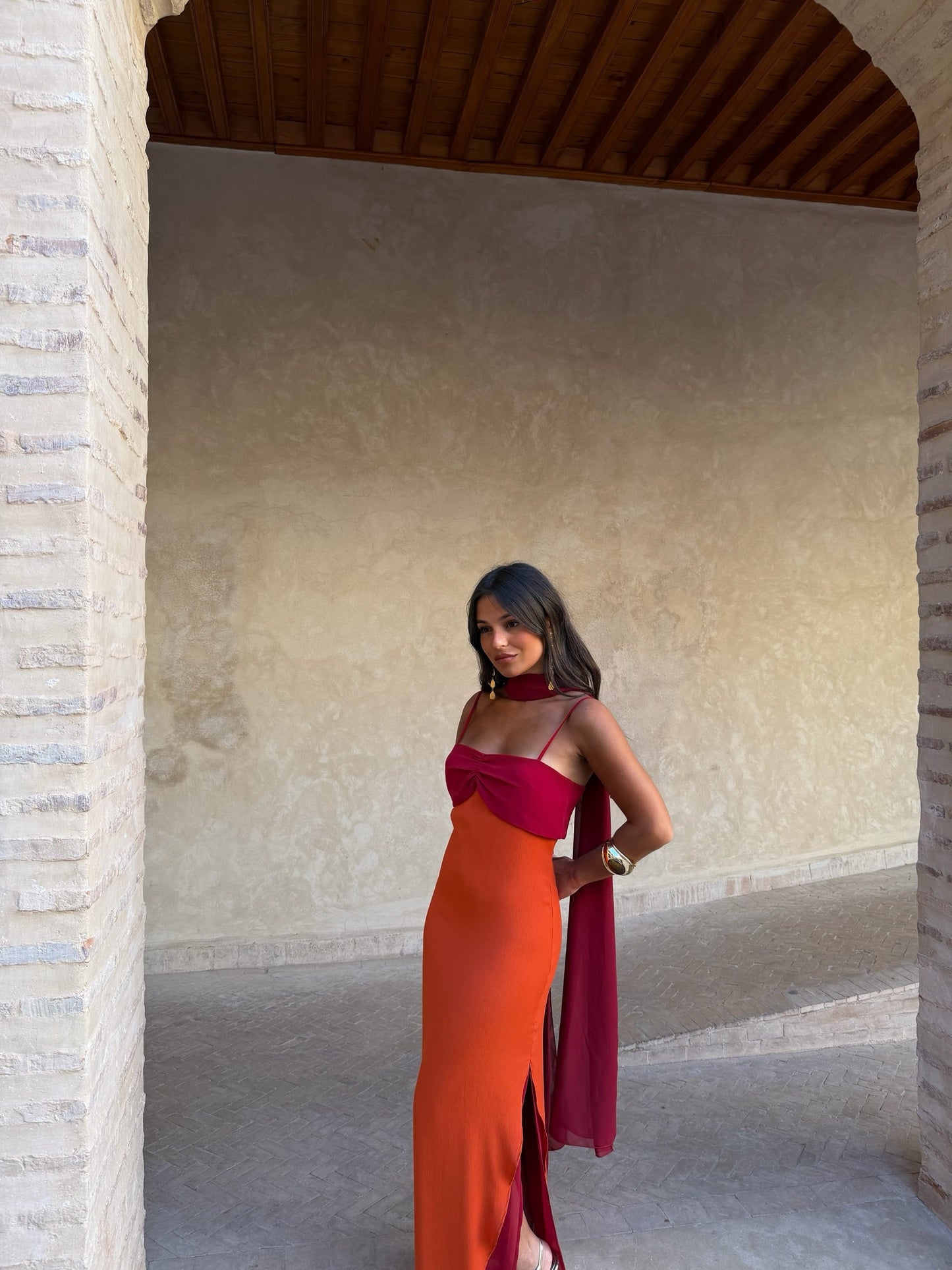 Abito Zahara in arancione e rosso