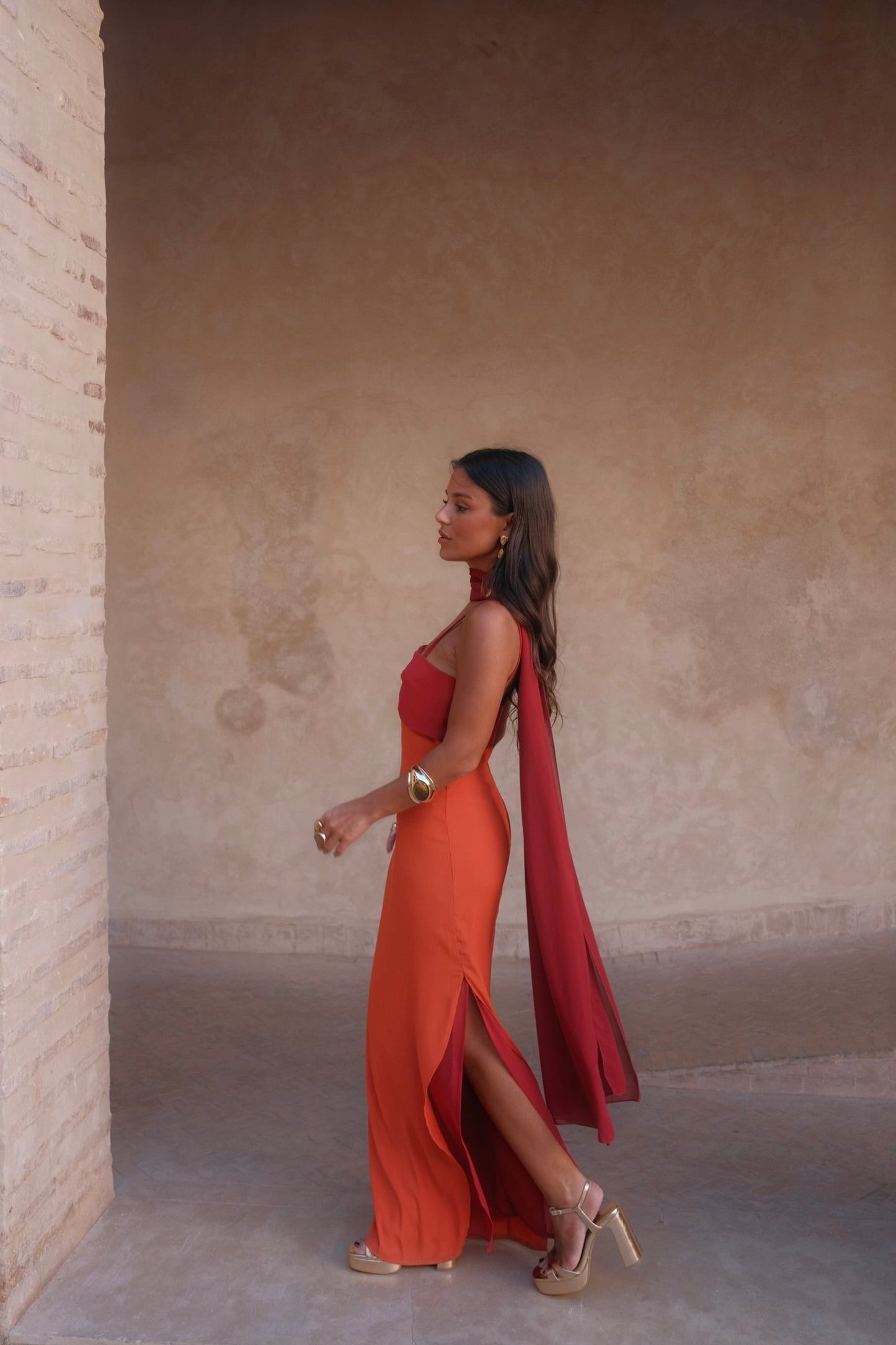 Abito Zahara in arancione e rosso