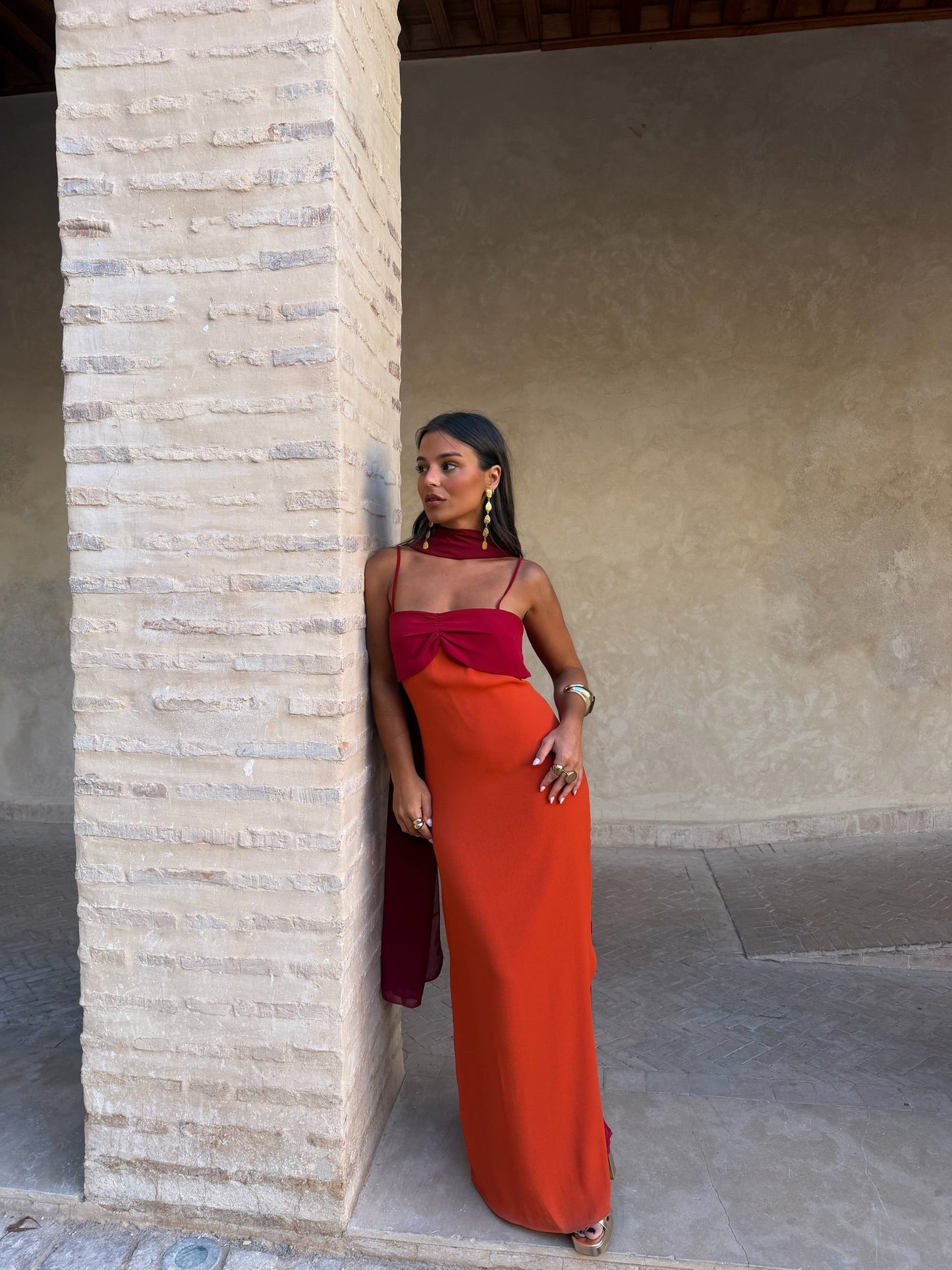 Abito Zahara in arancione e rosso