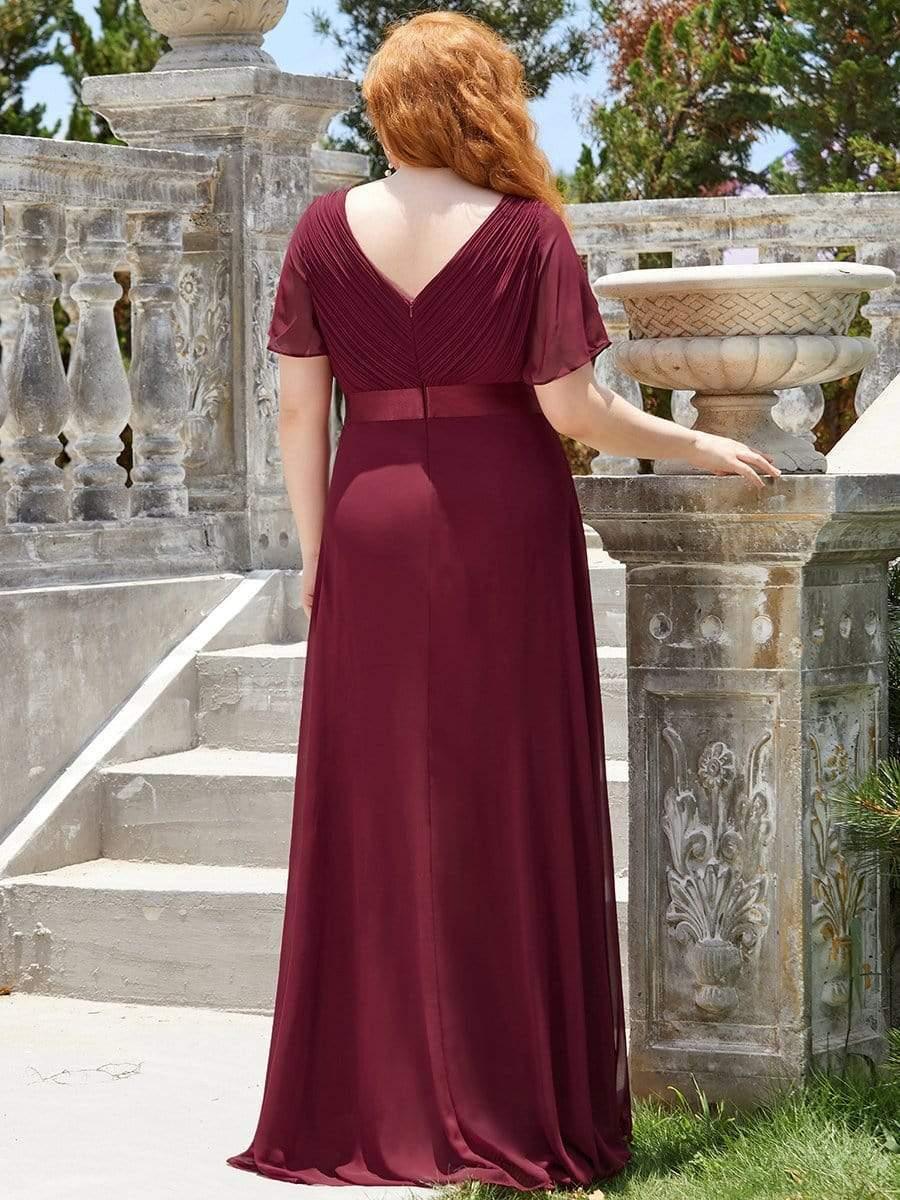 MONICA | Vestito taglie forti, taglio impero lungo e maniche corte con volant