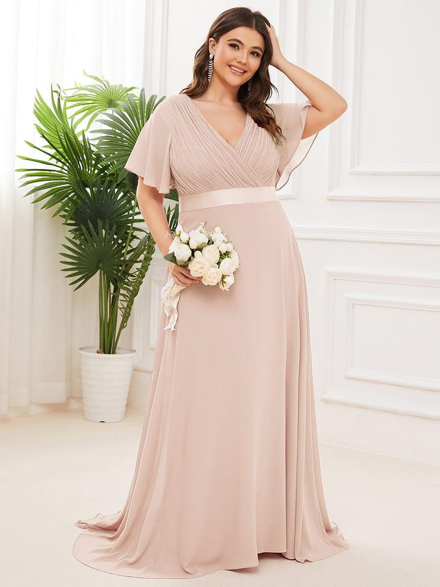 MONICA | Vestito taglie forti, taglio impero lungo e maniche corte con volant