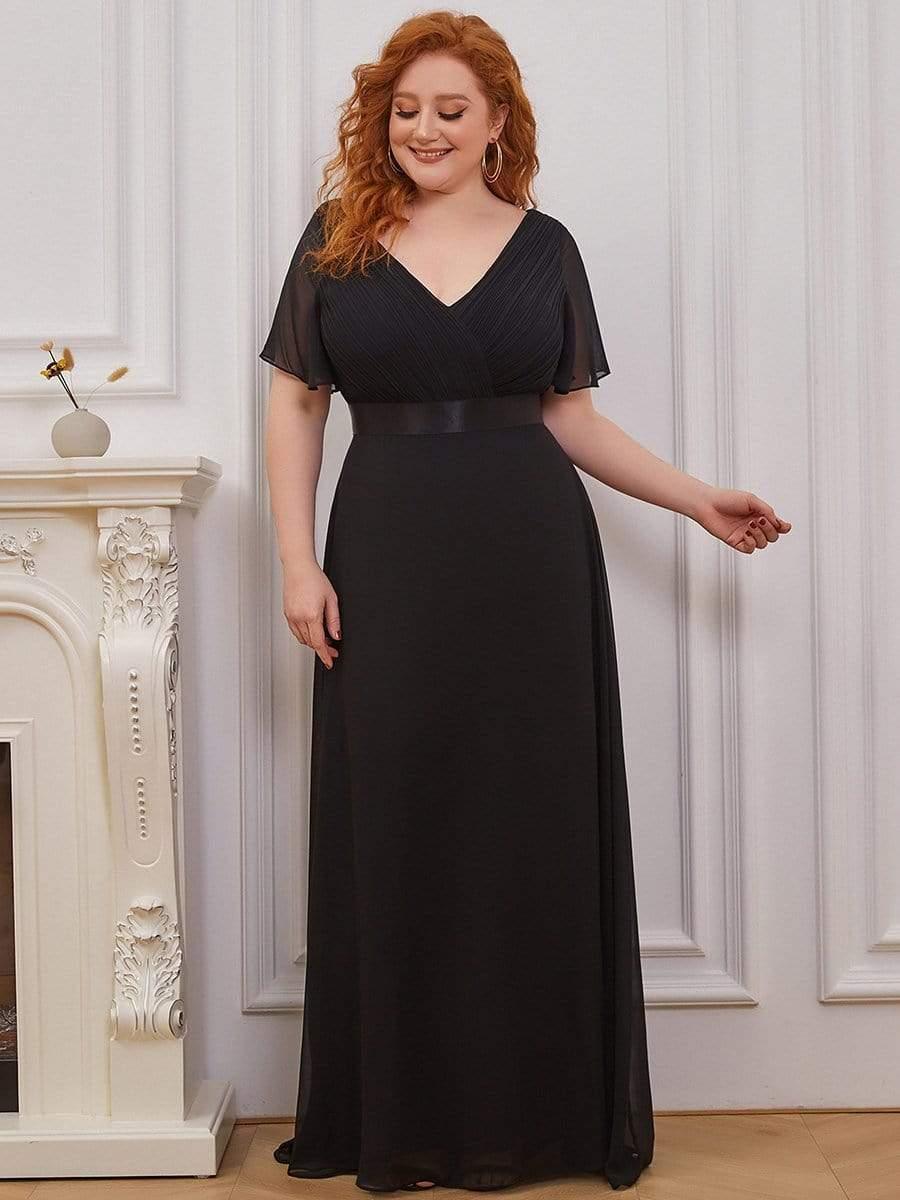 MONICA | Vestito taglie forti, taglio impero lungo e maniche corte con volant
