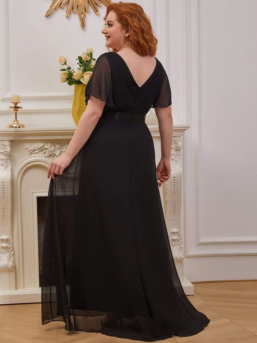MONICA | Vestito taglie forti, taglio impero lungo e maniche corte con volant