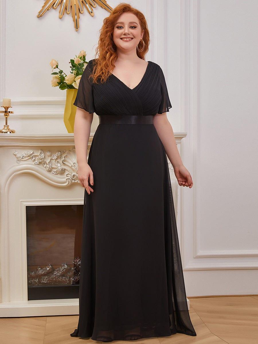 MONICA | Vestito taglie forti, taglio impero lungo e maniche corte con volant