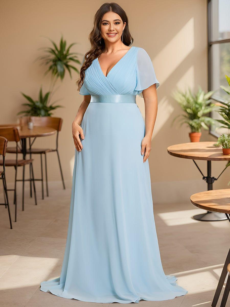 MONICA | Vestito taglie forti, taglio impero lungo e maniche corte con volant
