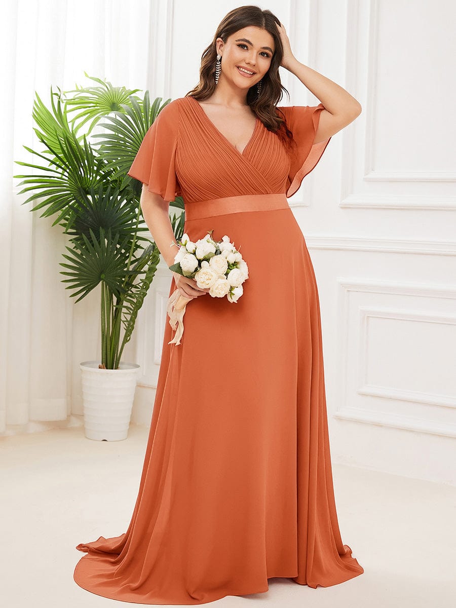 MONICA | Vestito taglie forti, taglio impero lungo e maniche corte con volant