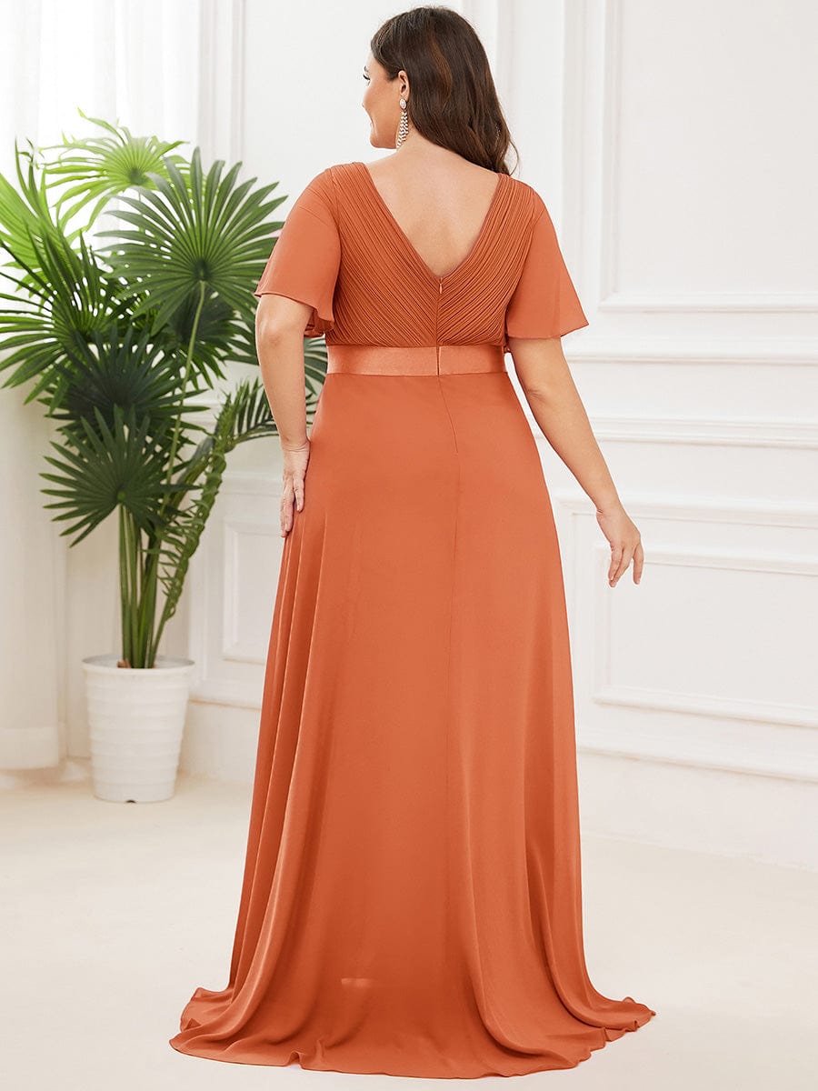 MONICA | Vestito taglie forti, taglio impero lungo e maniche corte con volant