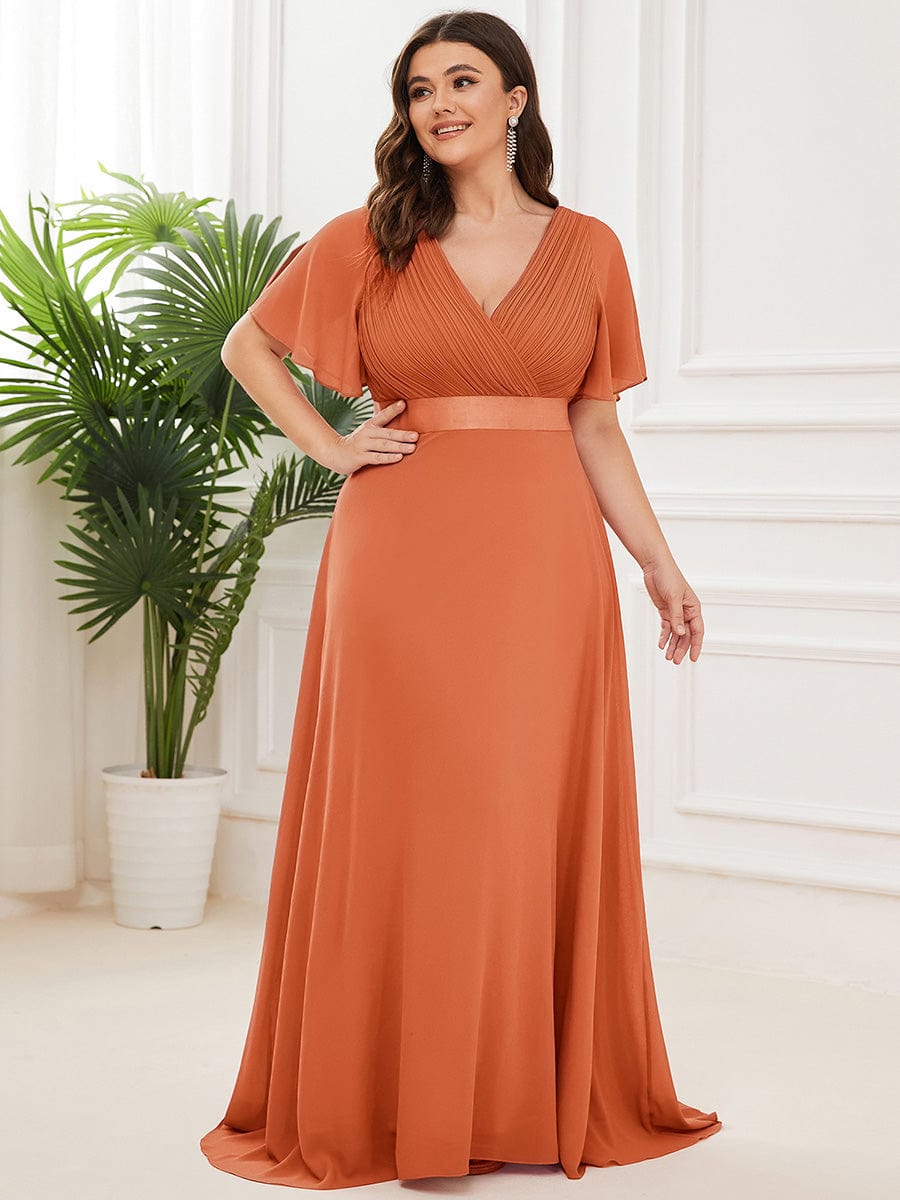 MONICA | Vestito taglie forti, taglio impero lungo e maniche corte con volant