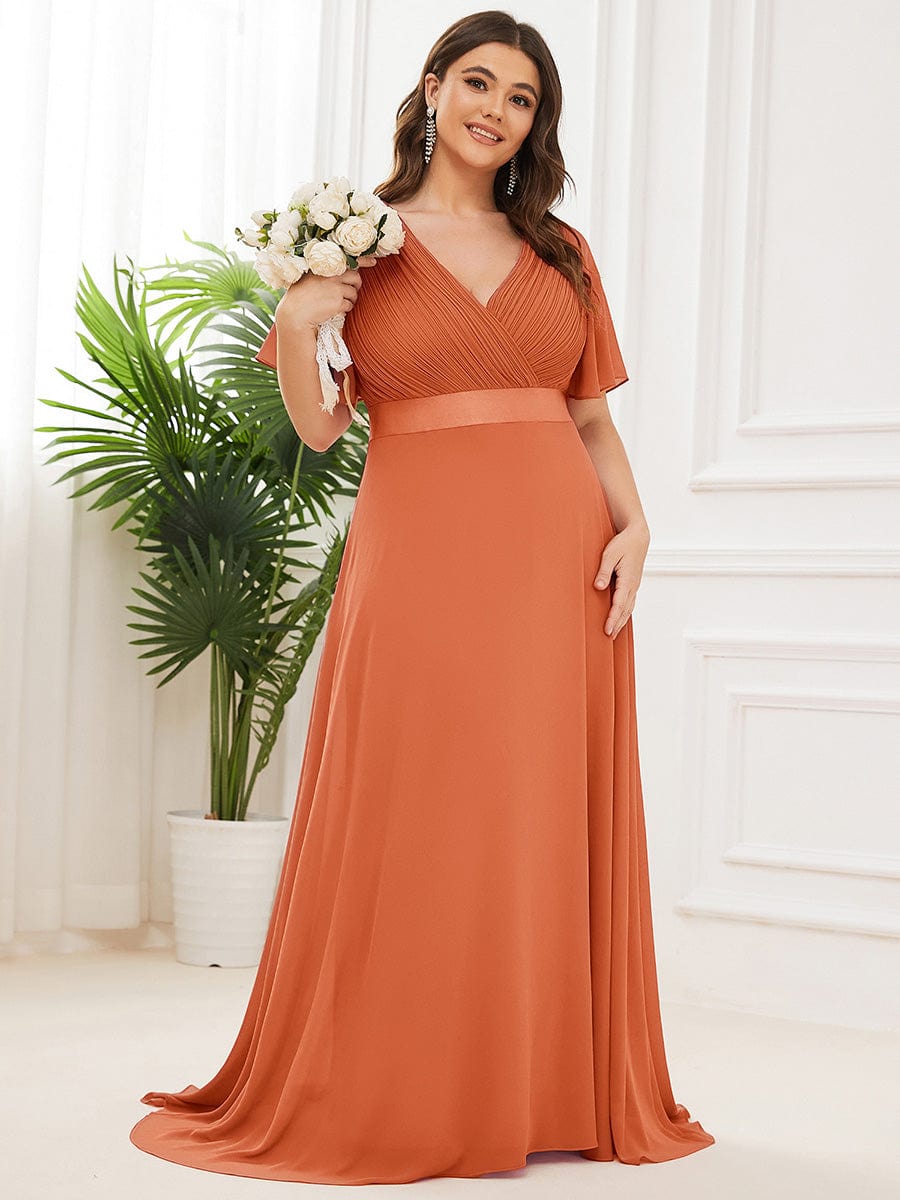 MONICA | Vestito taglie forti, taglio impero lungo e maniche corte con volant