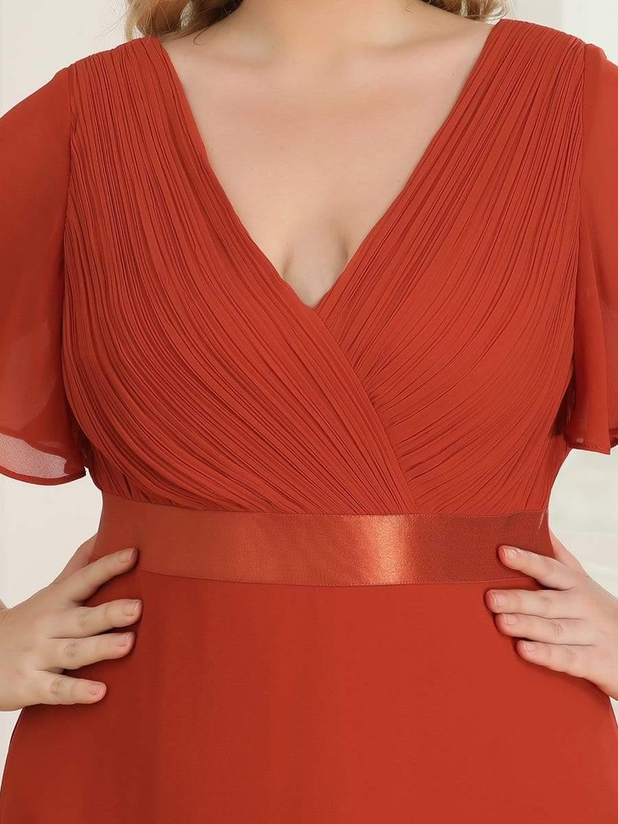 MONICA | Vestito taglie forti, taglio impero lungo e maniche corte con volant