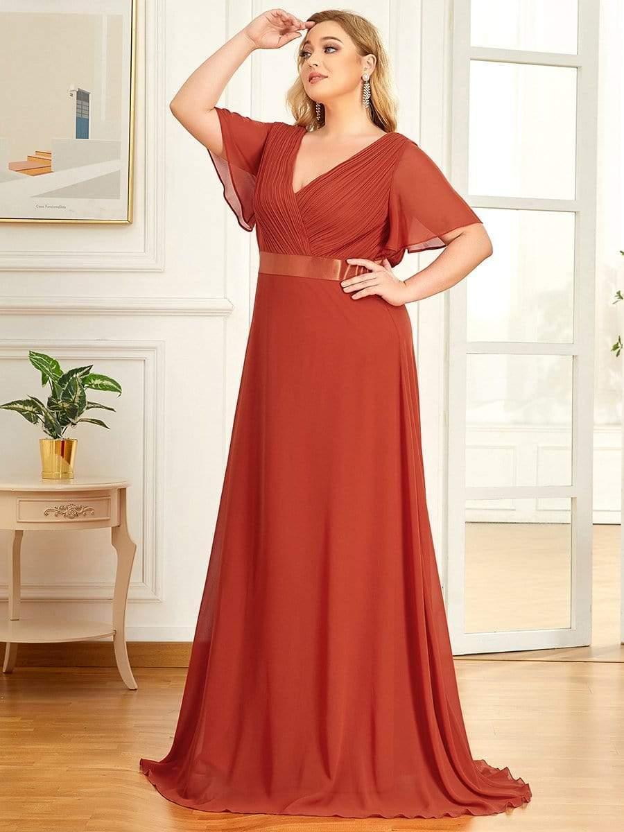 MONICA | Vestito taglie forti, taglio impero lungo e maniche corte con volant