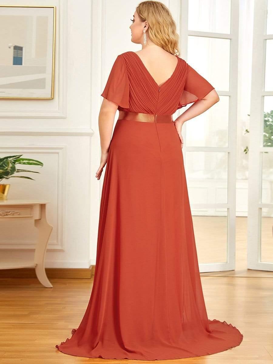MONICA | Vestito taglie forti, taglio impero lungo e maniche corte con volant