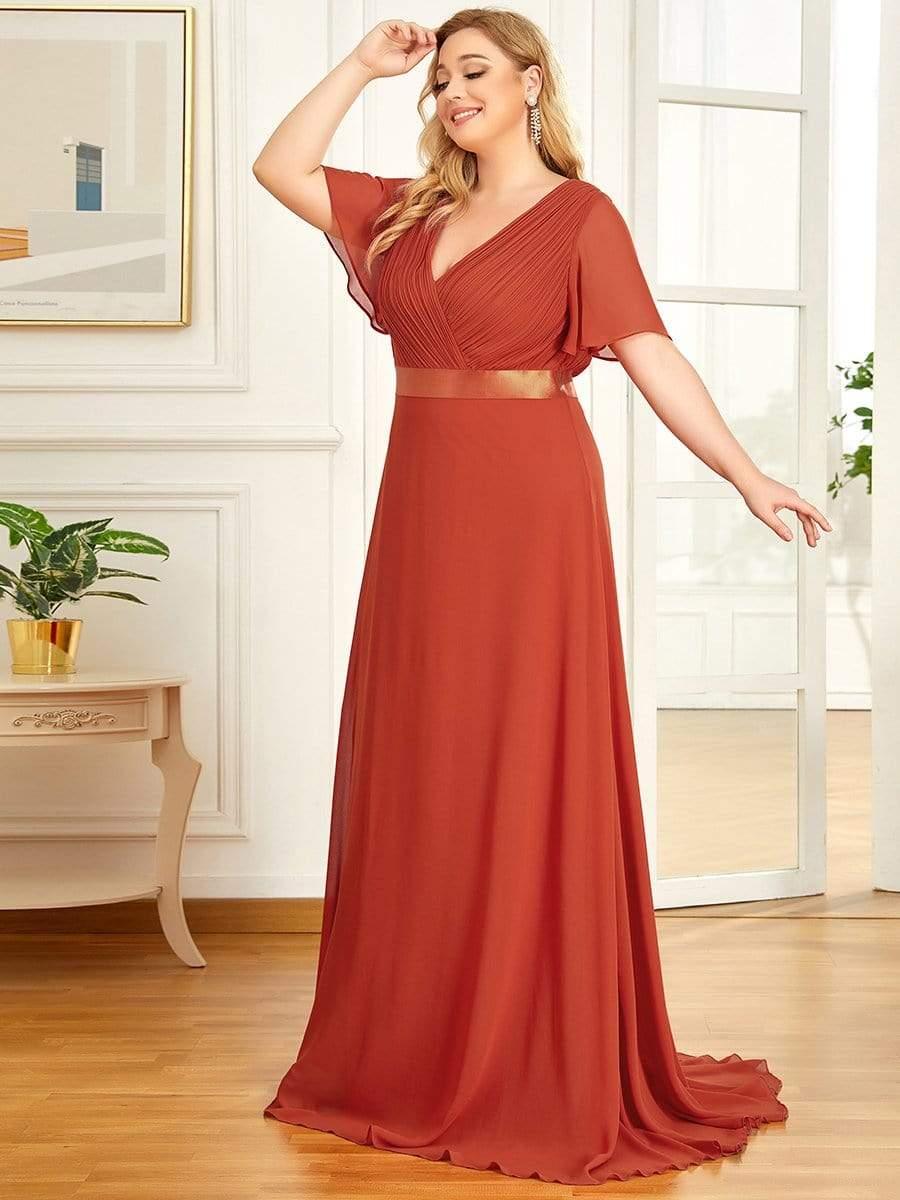 MONICA | Vestito taglie forti, taglio impero lungo e maniche corte con volant
