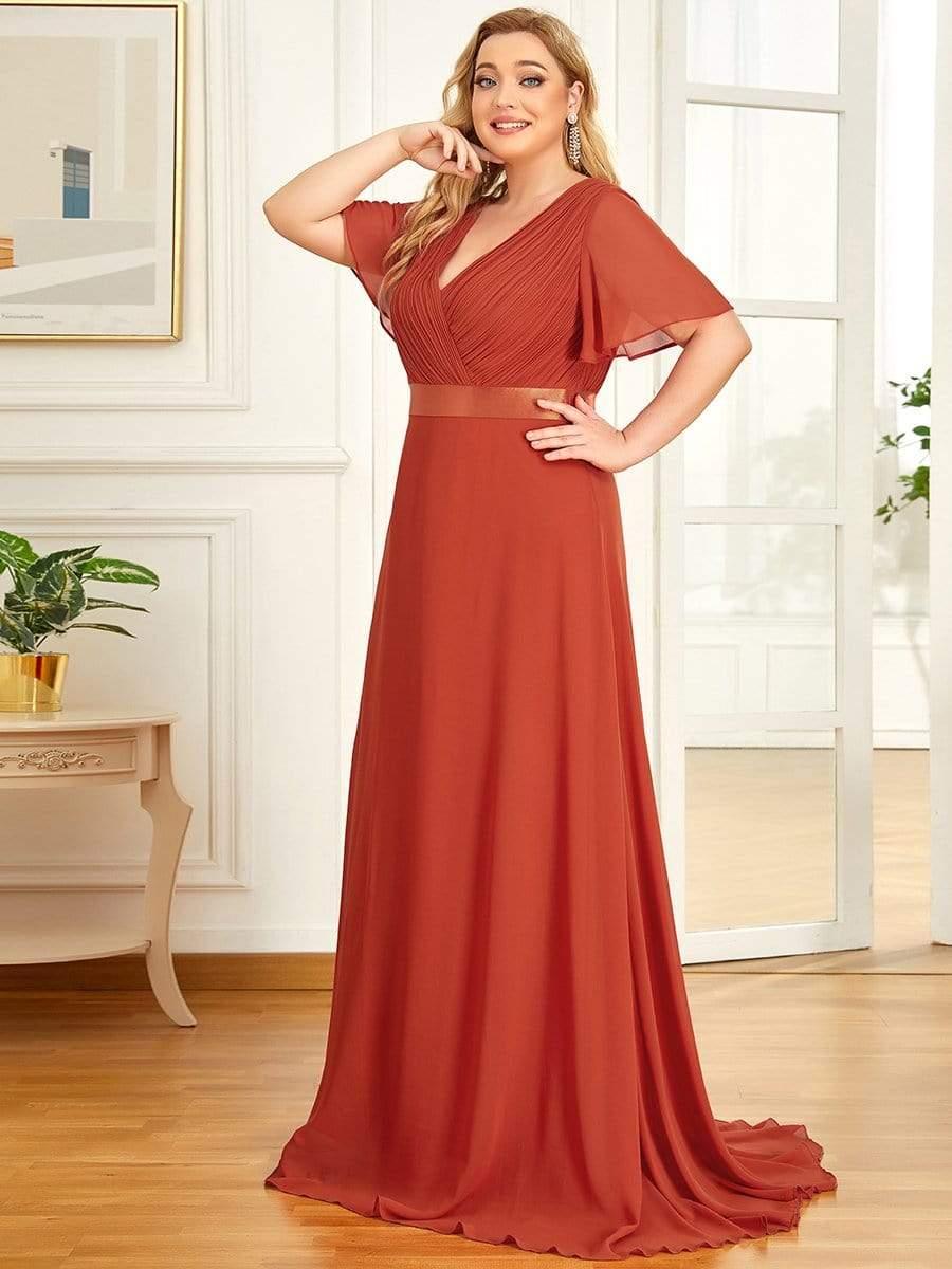 MONICA | Vestito taglie forti, taglio impero lungo e maniche corte con volant