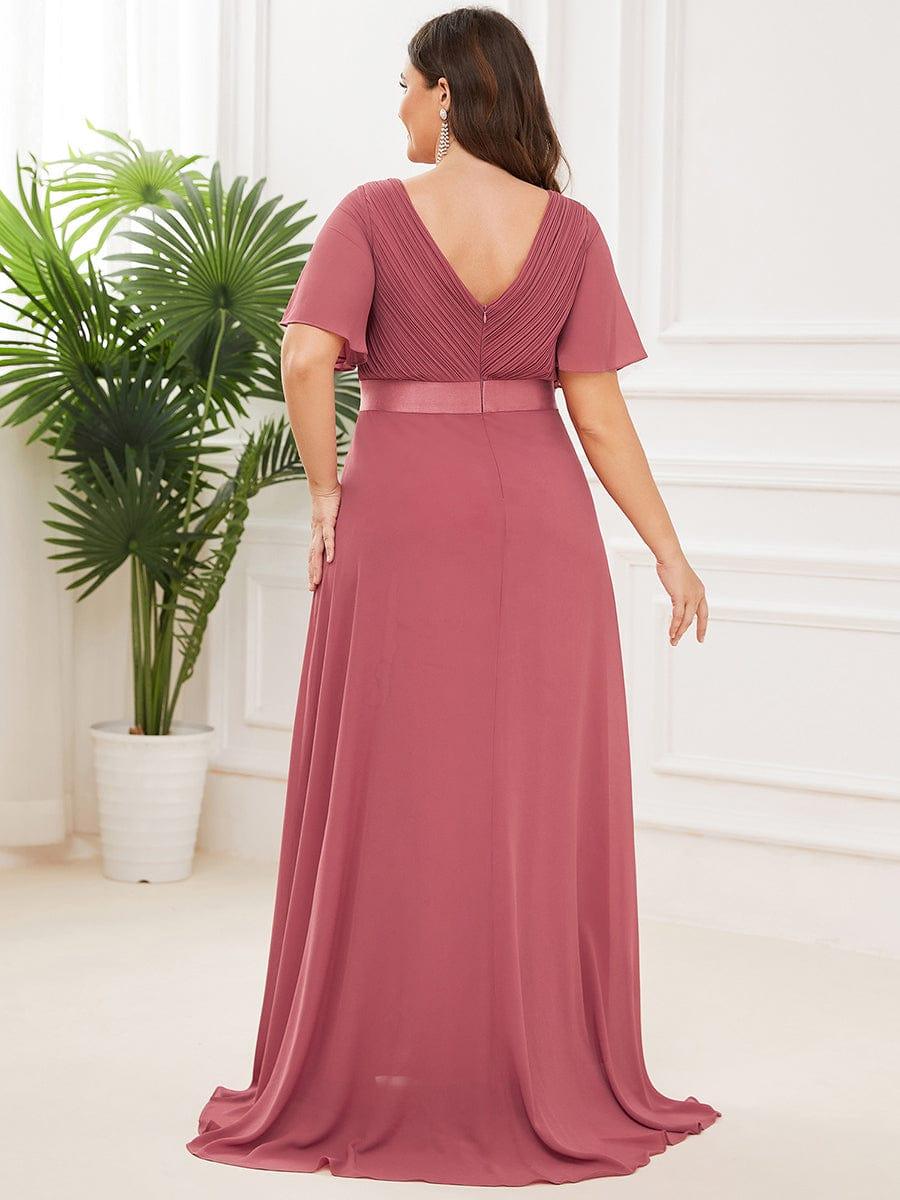 MONICA | Vestito taglie forti, taglio impero lungo e maniche corte con volant