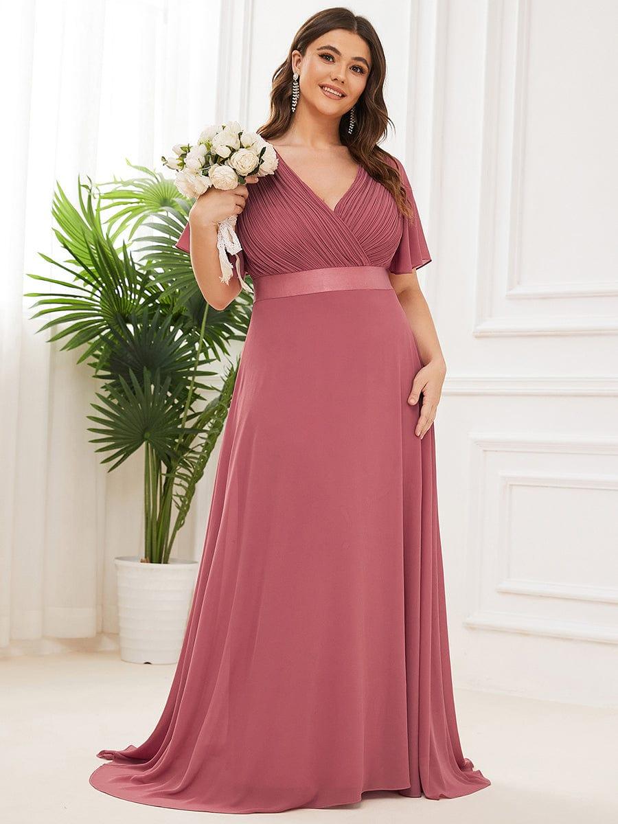 MONICA | Vestito taglie forti, taglio impero lungo e maniche corte con volant