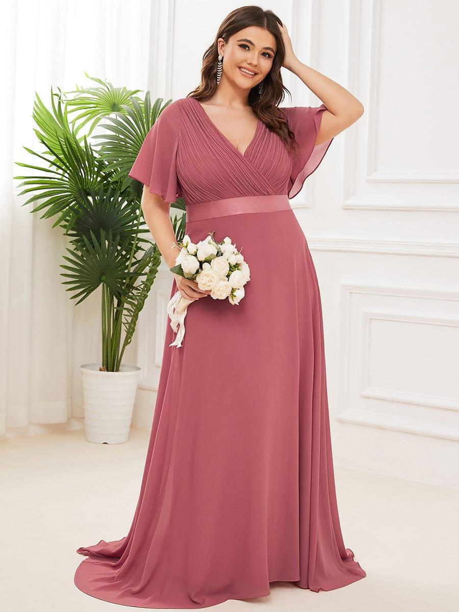MONICA | Vestito taglie forti, taglio impero lungo e maniche corte con volant