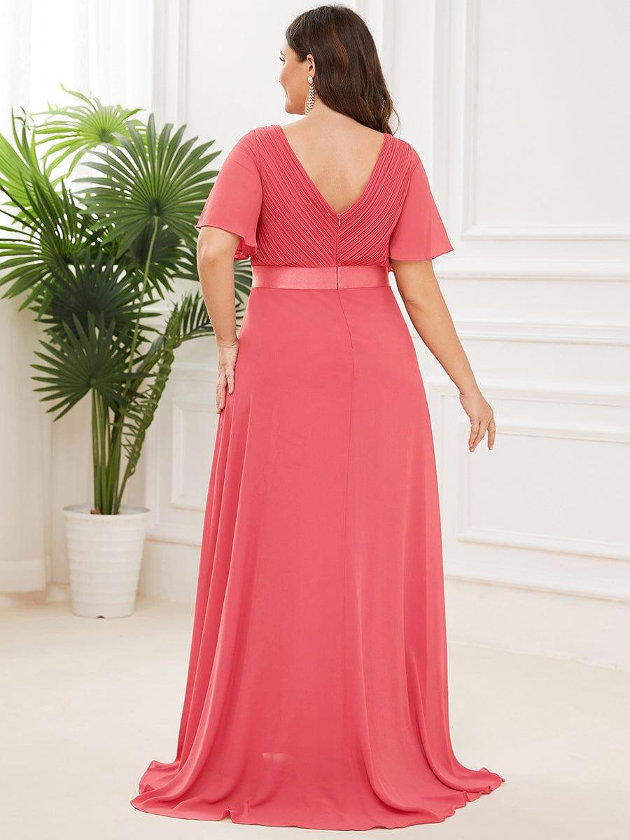 MONICA | Vestito taglie forti, taglio impero lungo e maniche corte con volant