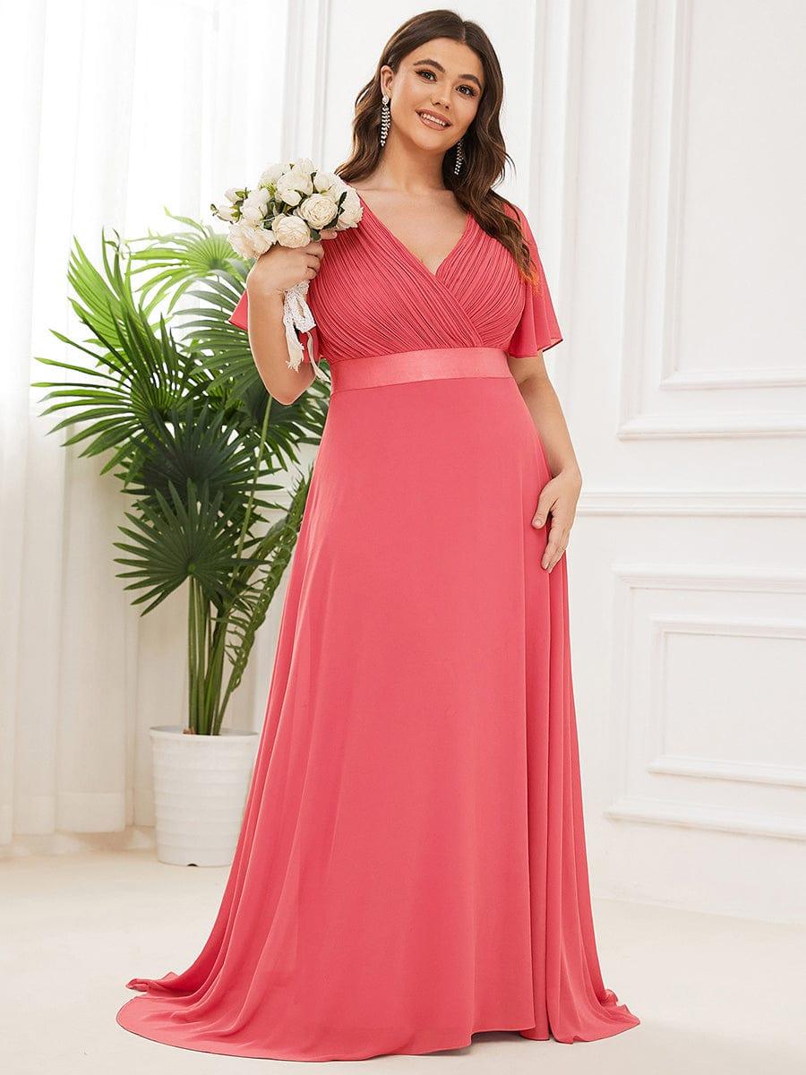 MONICA | Vestito taglie forti, taglio impero lungo e maniche corte con volant