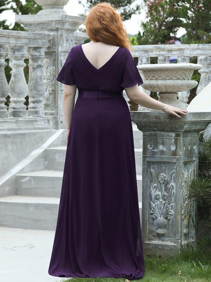 MONICA | Vestito taglie forti, taglio impero lungo e maniche corte con volant