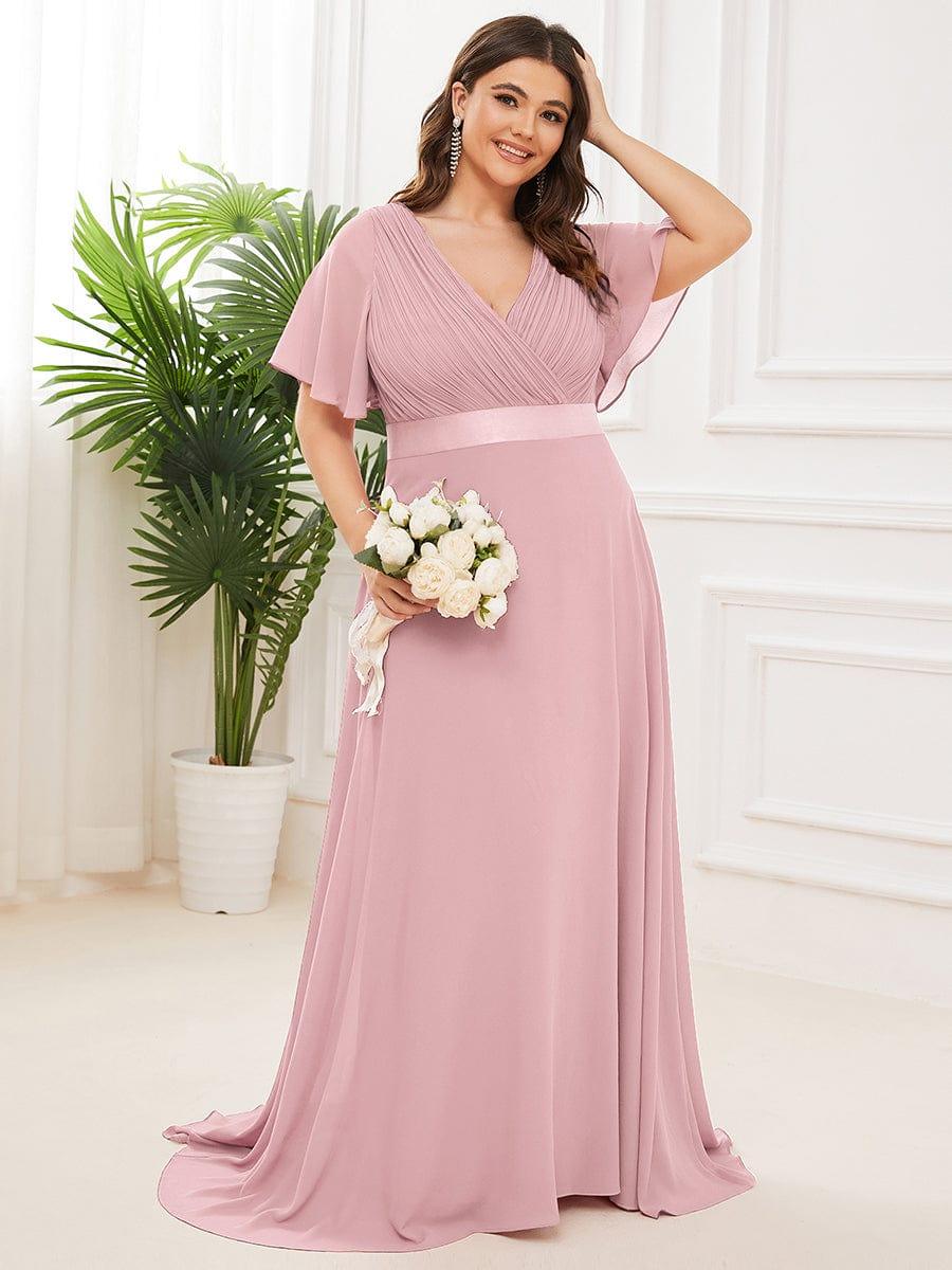 MONICA | Vestito taglie forti, taglio impero lungo e maniche corte con volant