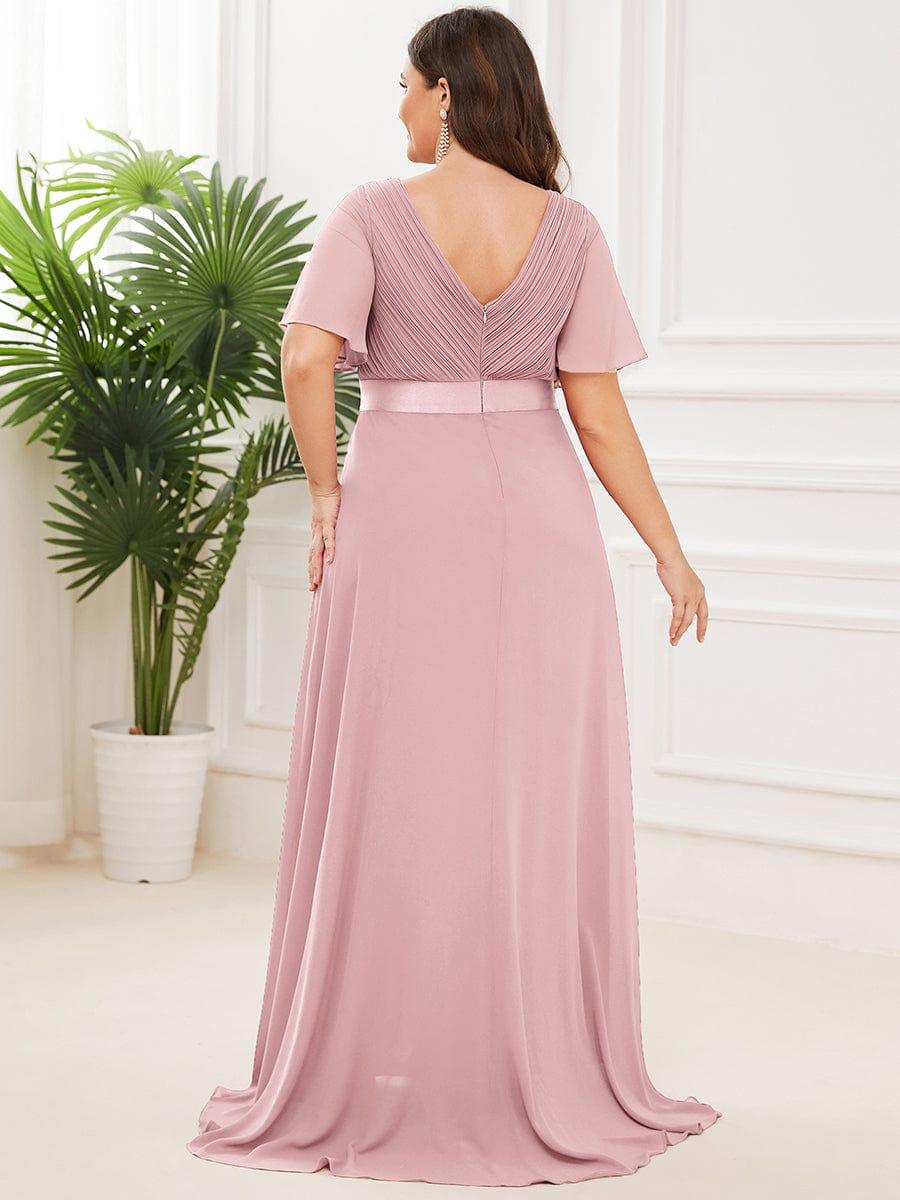 MONICA | Vestito taglie forti, taglio impero lungo e maniche corte con volant
