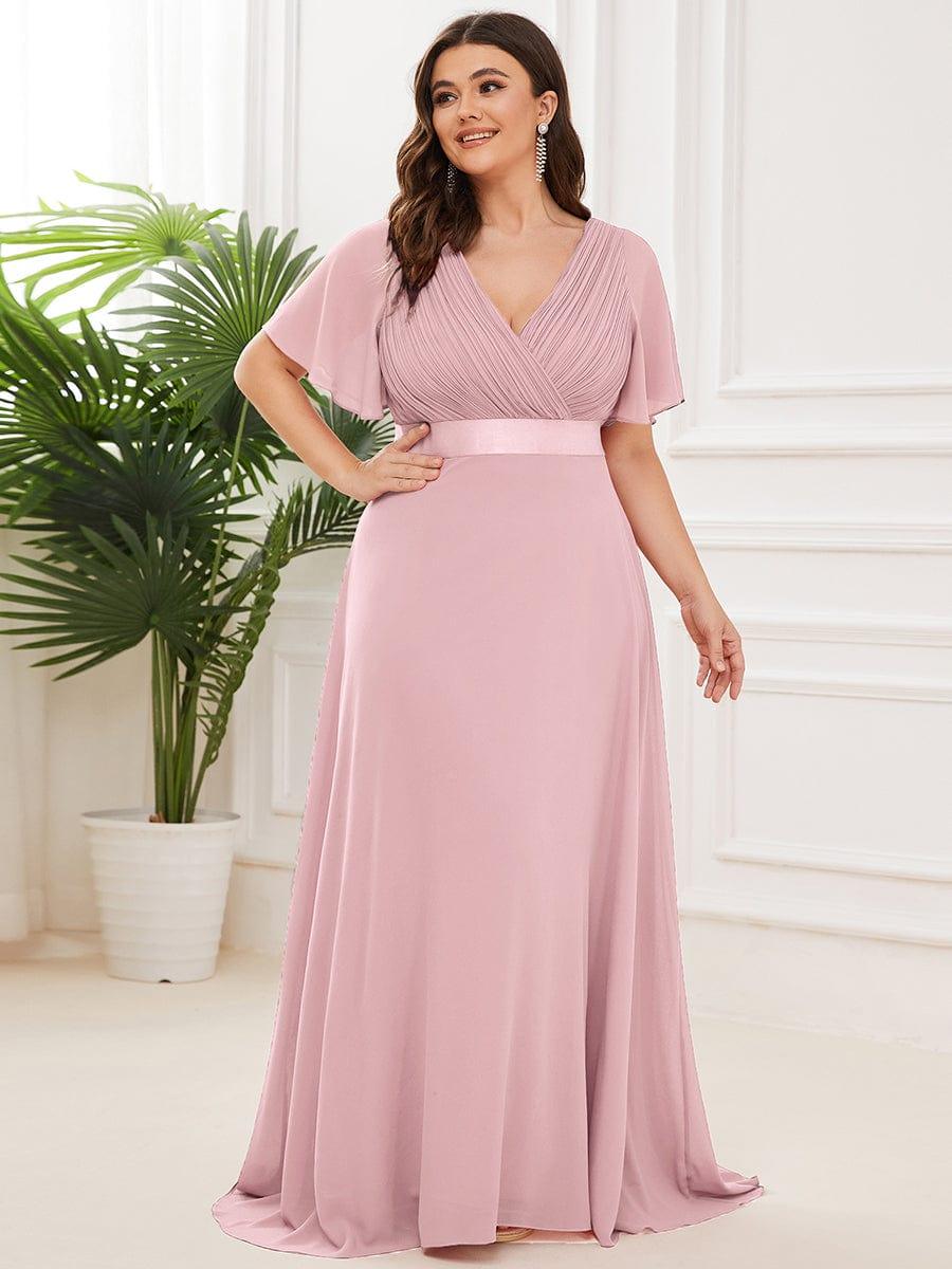 MONICA | Vestito taglie forti, taglio impero lungo e maniche corte con volant