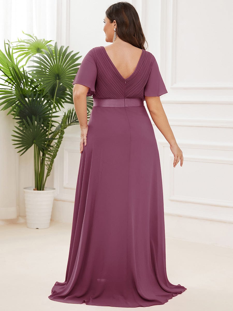 MONICA | Vestito taglie forti, taglio impero lungo e maniche corte con volant