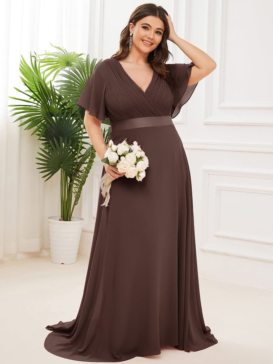 MONICA | Vestito taglie forti, taglio impero lungo e maniche corte con volant