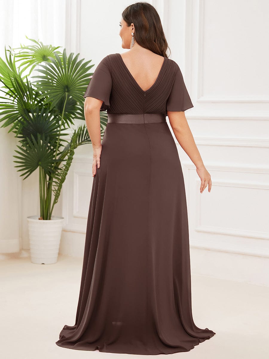 MONICA | Vestito taglie forti, taglio impero lungo e maniche corte con volant