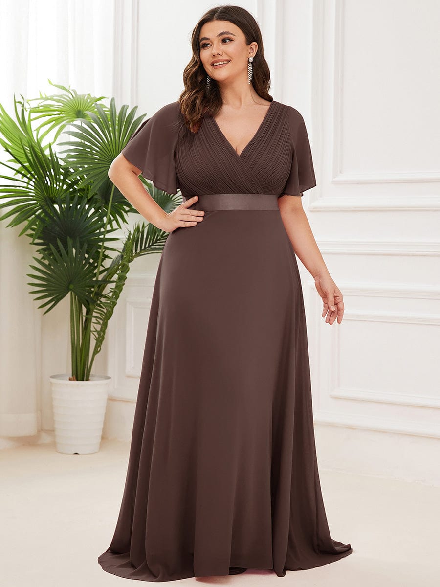 MONICA | Vestito taglie forti, taglio impero lungo e maniche corte con volant