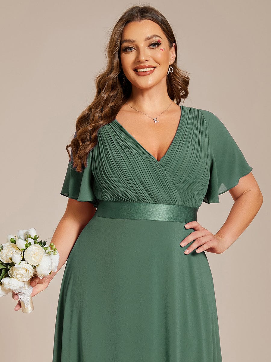 MONICA | Vestito taglie forti, taglio impero lungo e maniche corte con volant