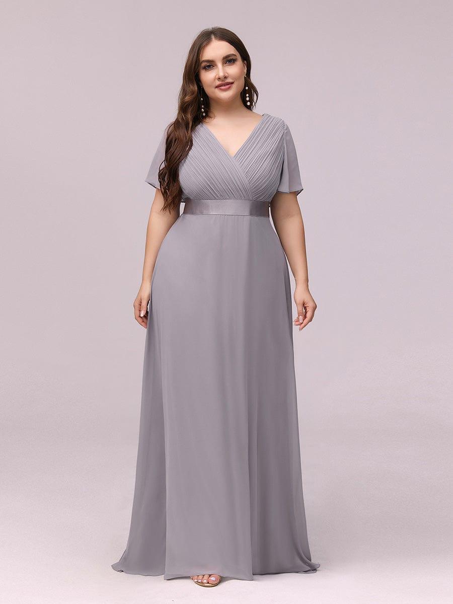 MONICA | Vestito taglie forti, taglio impero lungo e maniche corte con volant