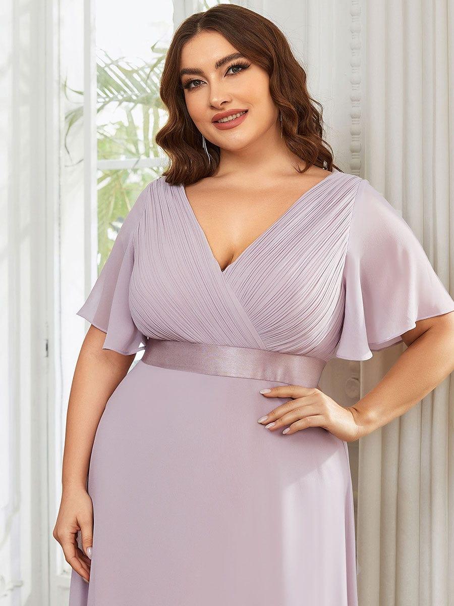 MONICA | Vestito taglie forti, taglio impero lungo e maniche corte con volant