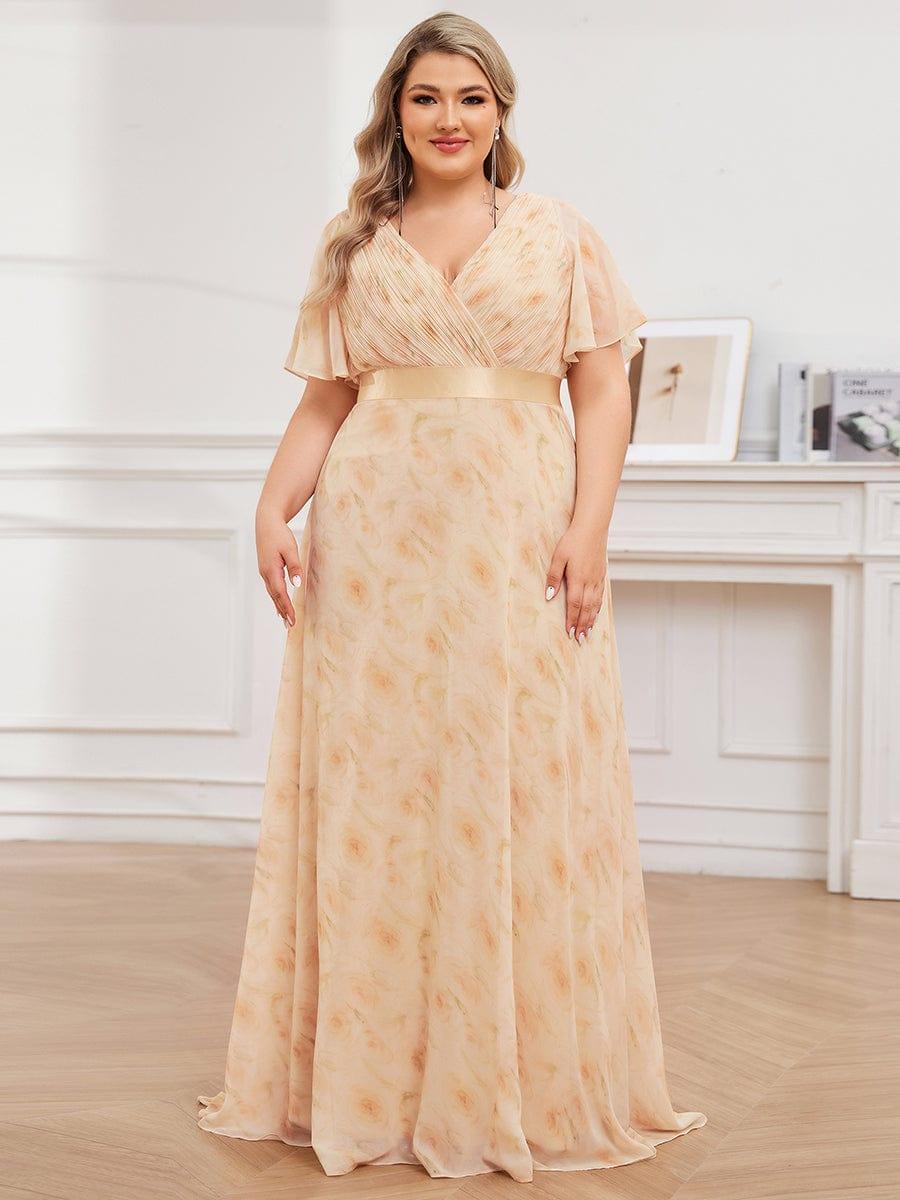 MONICA | Vestito taglie forti, taglio impero lungo e maniche corte con volant