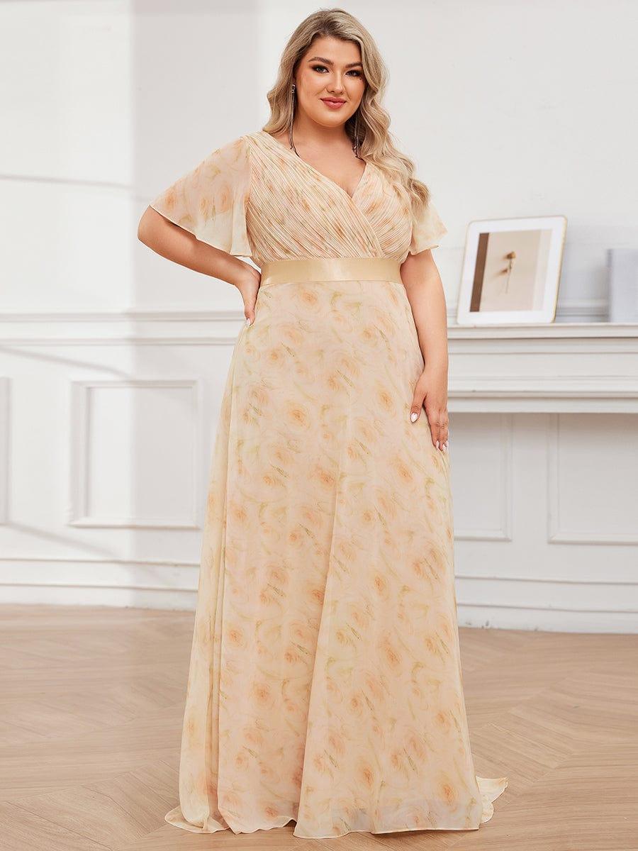 MONICA | Vestito taglie forti, taglio impero lungo e maniche corte con volant