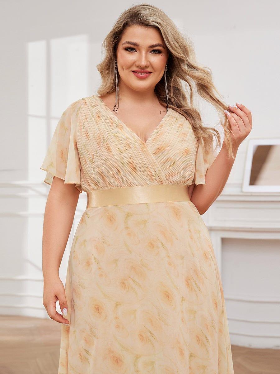MONICA | Vestito taglie forti, taglio impero lungo e maniche corte con volant