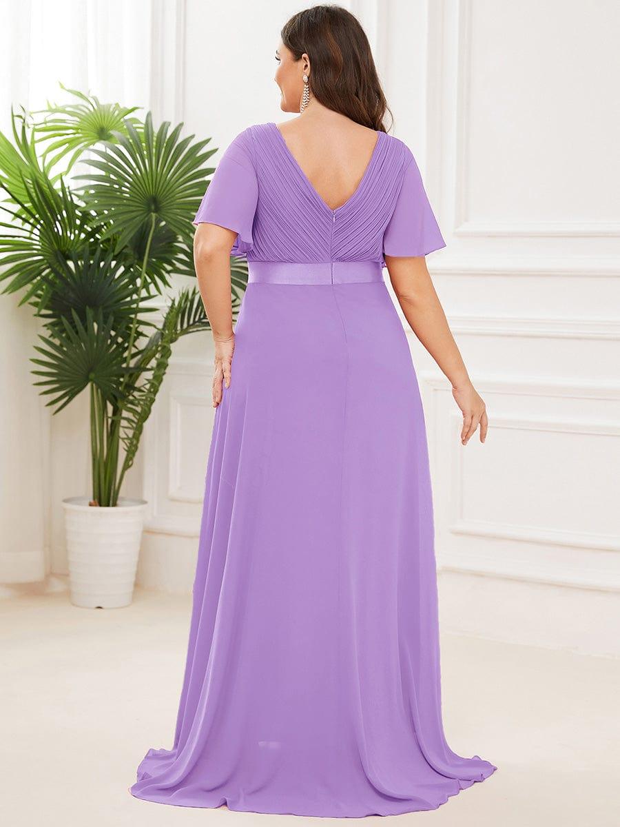 MONICA | Vestito taglie forti, taglio impero lungo e maniche corte con volant