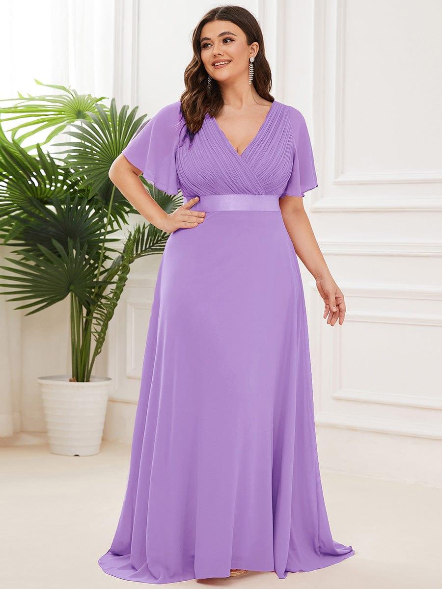 MONICA | Vestito taglie forti, taglio impero lungo e maniche corte con volant